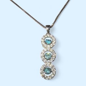 Blue Topaz, Clear CZ & Sterling Silver Floating Gemstone Pendant Necklace
